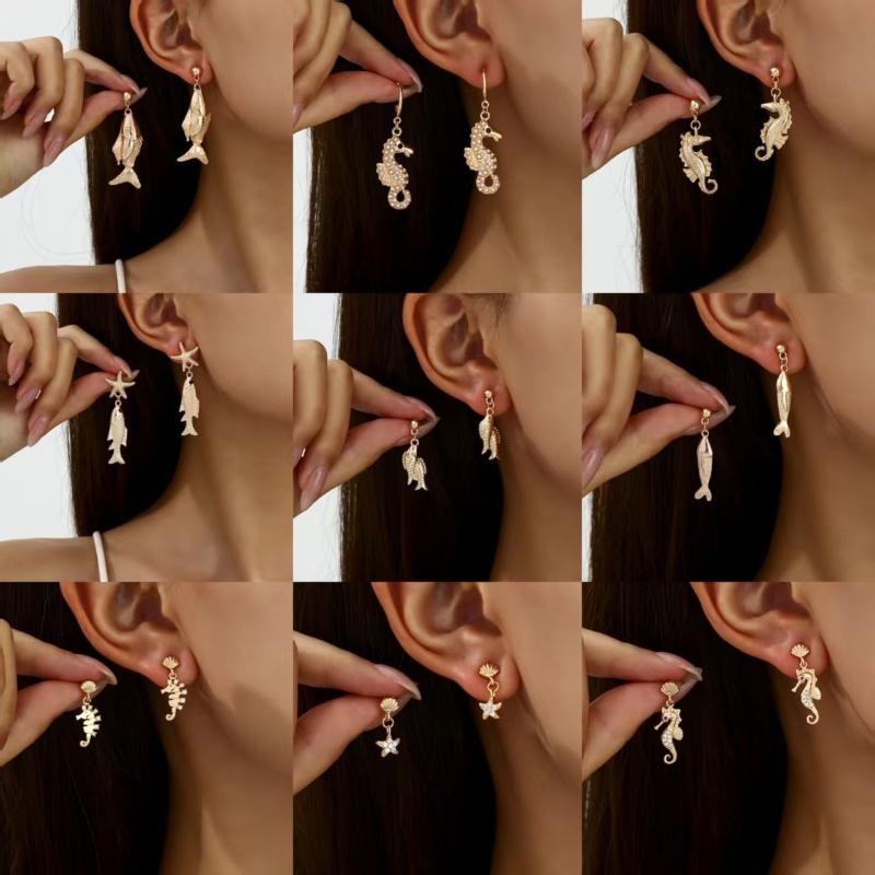 Titanium Steel Small Fish Earrings, Retro Artistic Style Long Earrings, Stainless Steel Gold-Plated Color Preserving Jewelry