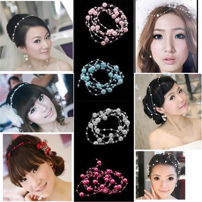 Chic White Pearl Studded Wedding Party Bridal Headpiece Headdress Hairband 130CM