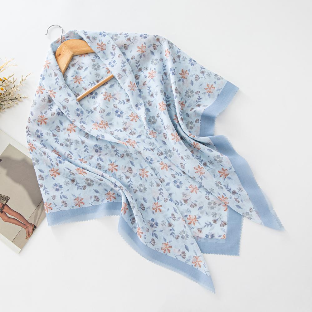 

51Colors Malaysia Tudung Bawal Flower Print Hijab Laser Cut Edge Headscarf Premium Cotton Voile Soft Fashion Muslim Square Scarf