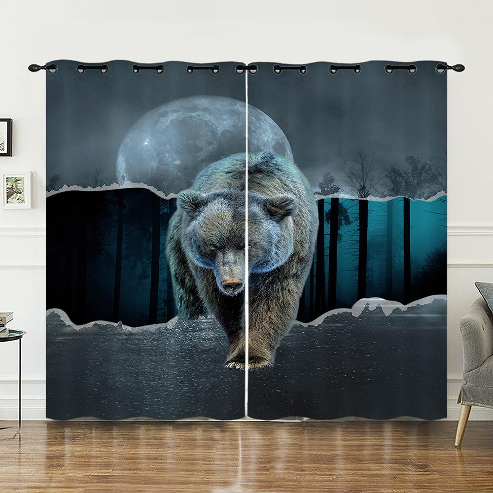 Curtain Animal Wolf Bear Curtain Digital Printing Blackout Curtain No Punching