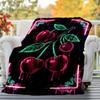 1pc Cherries Neon Outdoor Flannel Blanket Soft Warm All-Season Throw for Sofa Bed Car Camping Office, Cozy Gift Idea1180S