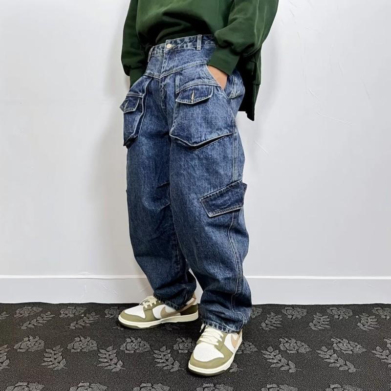 Mens High-Waisted Wide-Leg Straight Fit Denim Jeans - Relaxed Slightly Stretchy Washed Cotton Retro Style