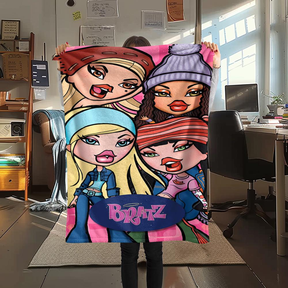 1pz Coperta di Flanella con Stampa Bratz, Alta Qualità per Tutte le Stagioni, Arredamento per la Casa, Calore e Comfort, Perfetta per Regali di Natale