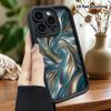 Phone case: 2D flat design suitable for iPhone 18 17 16 15 14 13 Pro tiered protective case, blue-gold fluid, Christmas and Halloween gift