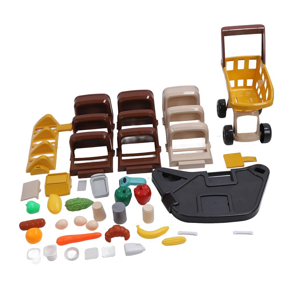 Cash Supermarket Playset for Kids with Working Scanner Register Shopping Cart Play Food Grocery