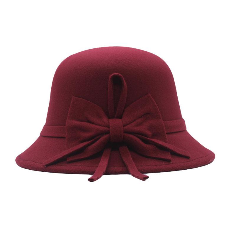 Basin hat women's autumn and winter casual hat big bow fashionable bucket hat women's dome British woolen top hat