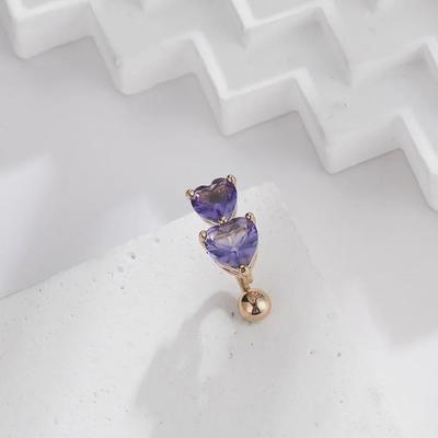 Popular Double Heart Rhinestone Navel Piercing - European & American Style