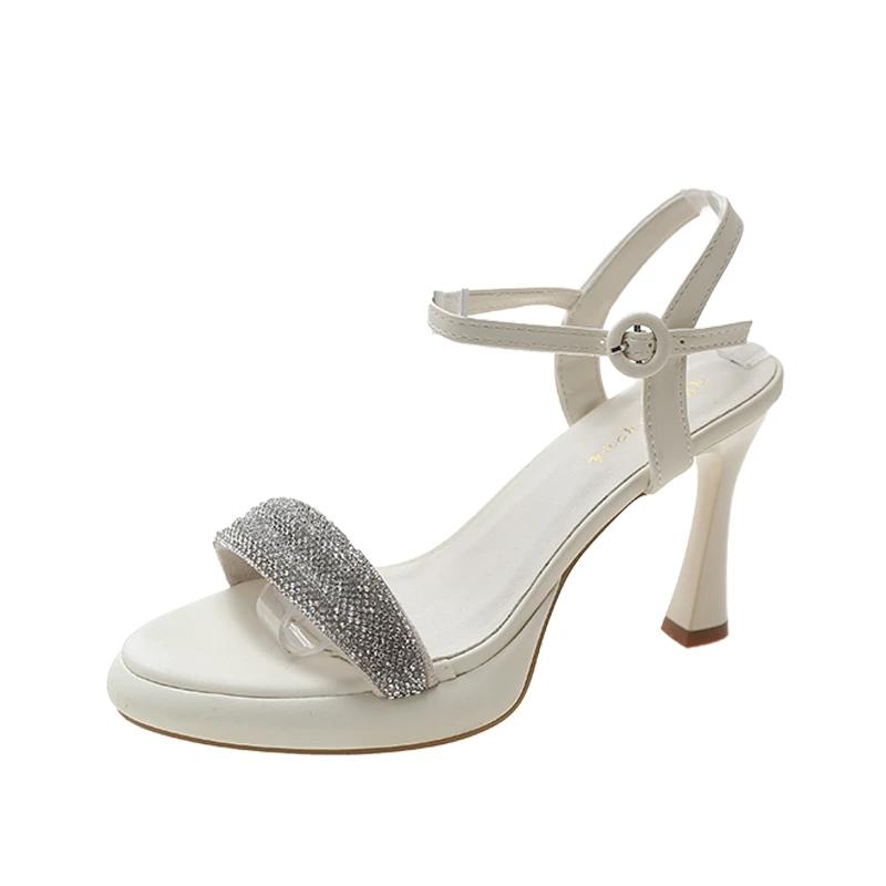 Women High Heels Sandals Shoes Woman 8cm Thin Heels Pumps Sandals Ladies Flock Solid Ankle Straps Casual Sexy Wedding Shoes