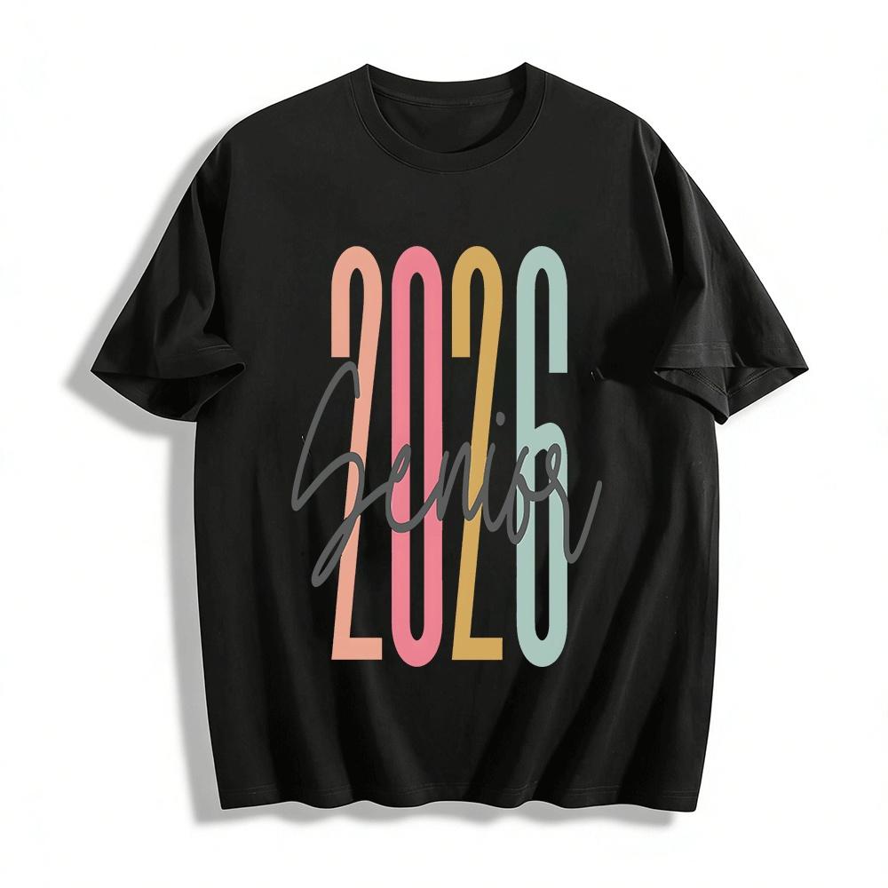 

2026 New Simple Number Print Casual Long Sleeve Unisex Top Pure cotton T-shirt 6XL