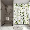 Botanical Floral Shower Curtain - Green & White Leaf Pattern, Seamless Design, Polyester Fabric, Includes 12 Hooks
