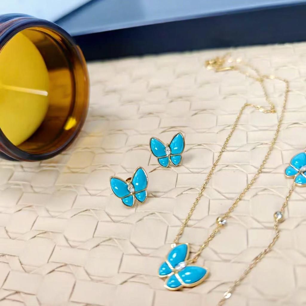 18K Gold Plated Stainless Steel Butterfly Necklace with Turquoise Minimalist Bamboo Chain Women s Gift 18k