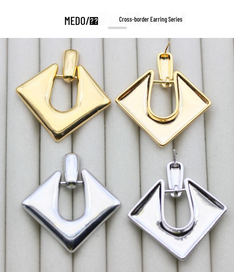 S925 Silbernadel High-End Quadratische Geometrische Rhombus Ohrringe für Frauen - Europäischer und Amerikanischer Stil