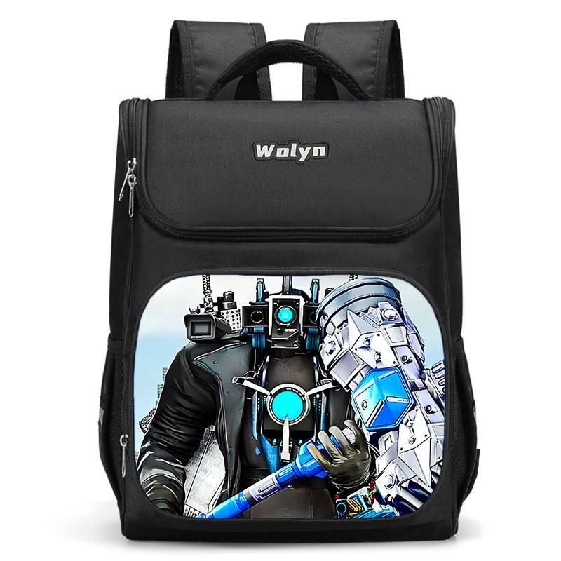 Trendy Nylon Student Backpack With Titan Monitoring Man Design For School Use