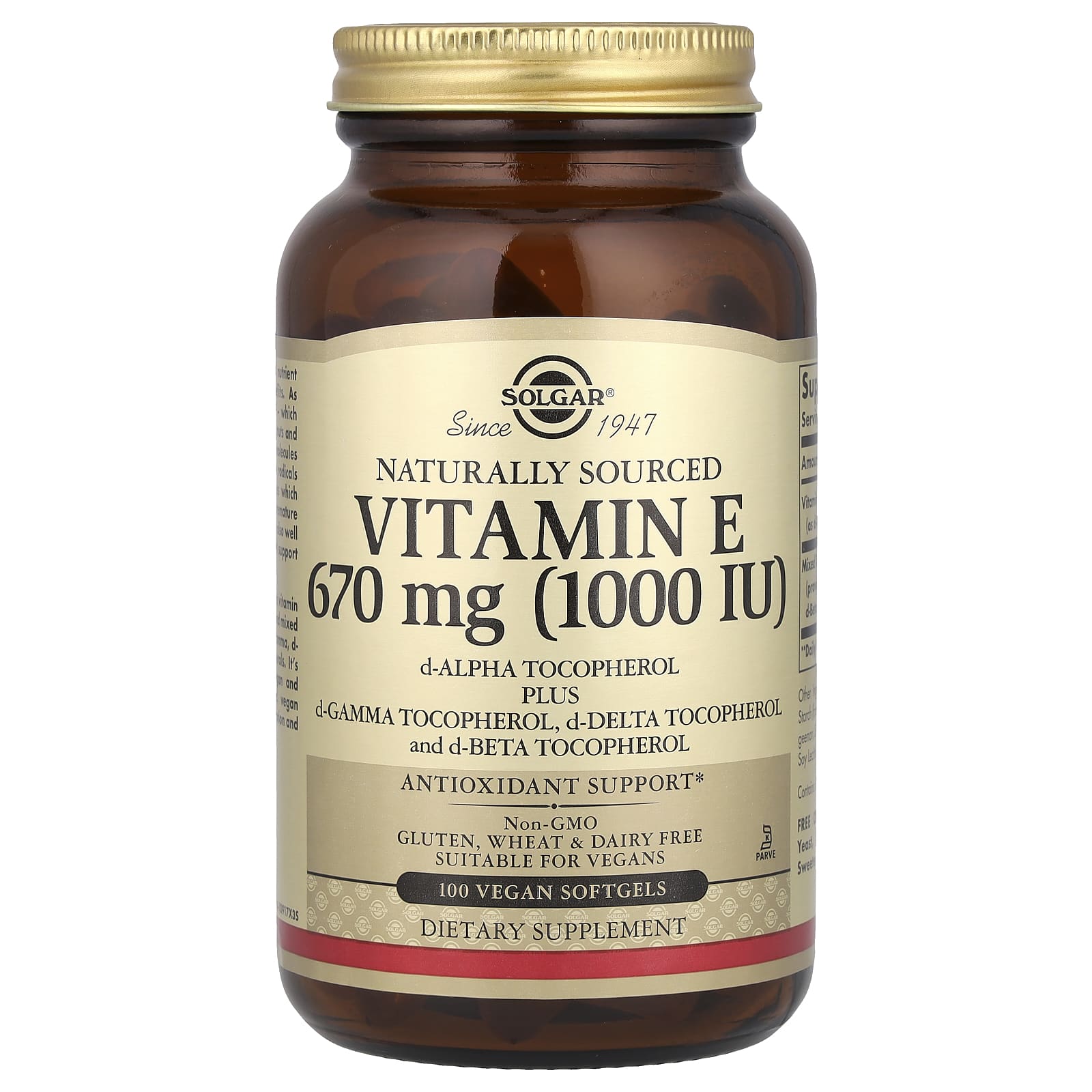 

Solgar, natural vitamin E, 670mg (1,000IU), 100 vegan softgels