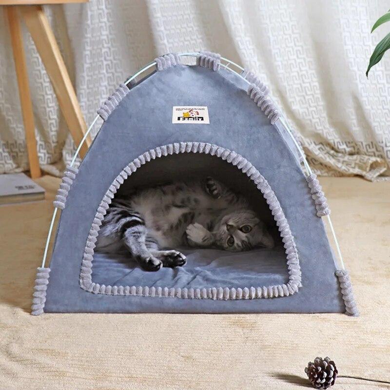 Letto Grotta Per Gatti E Cani - Pieghevole Con Cuscino Rimovibile Marrone - Foto 5