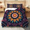 3pcs Bohemian Mandala Duvet Cover Set - Navy Blue Floral Medallion Bedding with Zip Closure, Machine Washable Polyester, Perfect