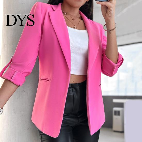 Button Sleeve Blazer Women Suit Coat Autumn Winter Long Sleeved Cardigan Lined Jacket Casual Lapel Solid Color for Business Daily Wear