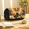 Dreamy Golden Butterfly 2D Printed Double-Layer Flip-Top Black Pencil Case - Back-to-School Essential Pencil Box, Daily Multi-Functional Makeup Bag, L