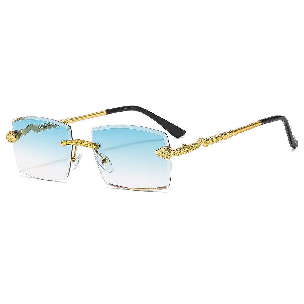 Women's Glasses Men Sun-Proof UV Protection Fashion Personality Retro Hip Hop Driving Commuter Street Shooting Snake Rimless Sunglasses