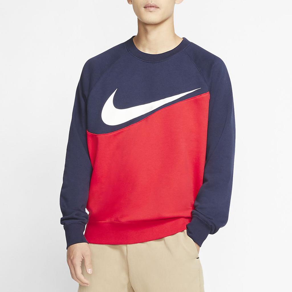 Nike Logo Big Swoosh Patchwork Crewneck Sweatshirt Men Sweatshirt Red BV5305-657