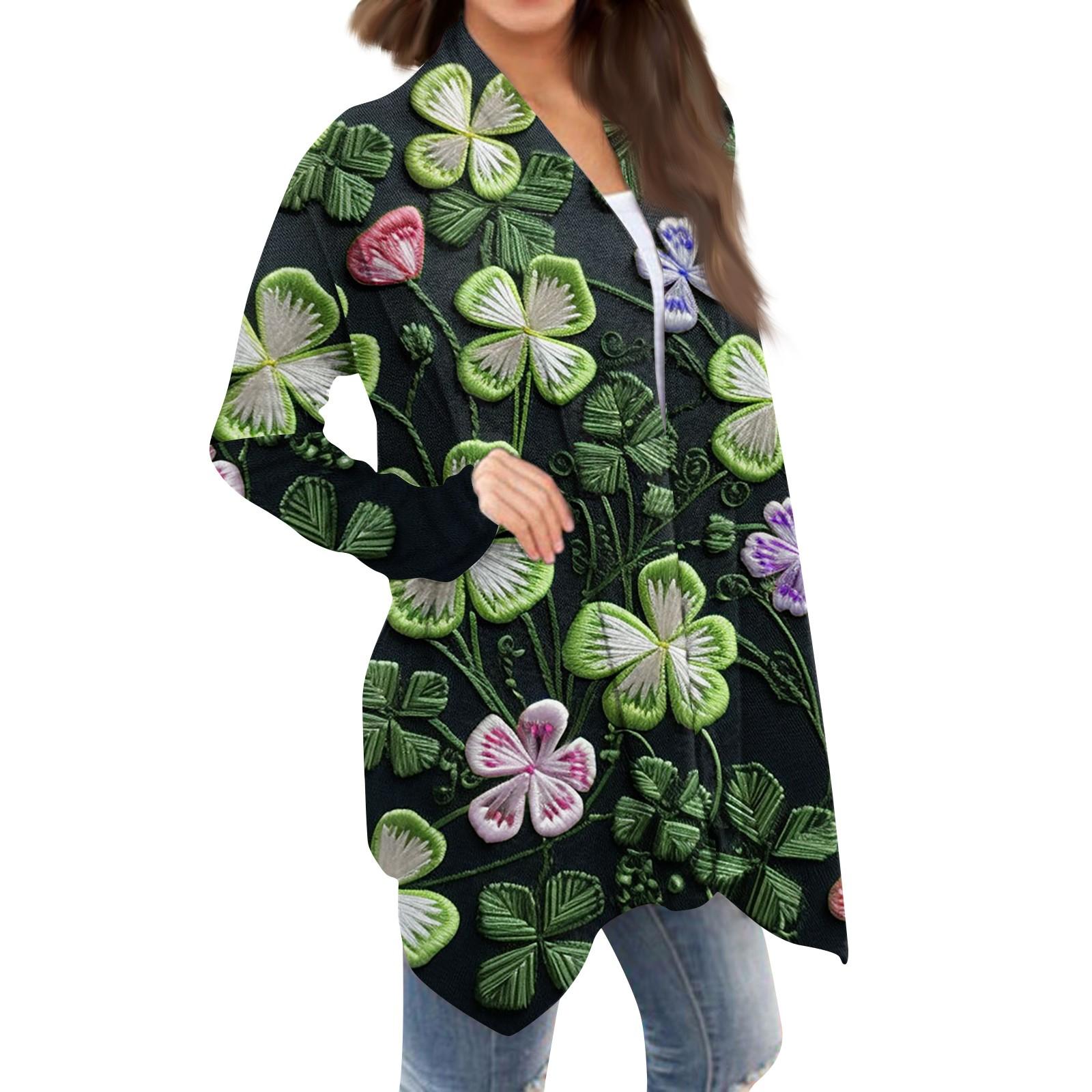 

Женская мода, повседневный рождественский принт, кардиган средней длины, куртка, пальто M