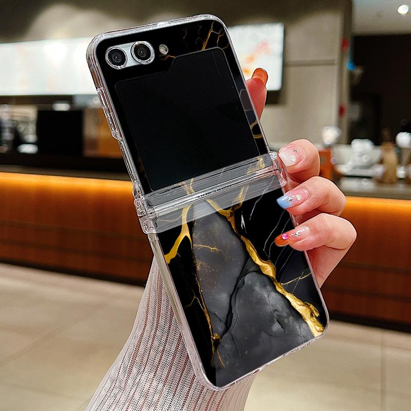 Marble Pattern Case For Samsung Galaxy Z Flip7 Flip6 Flip5 5G Hard PC Clear Folding Phone Cover For Galaxy Z Flip 7 5 4 6 3 5G