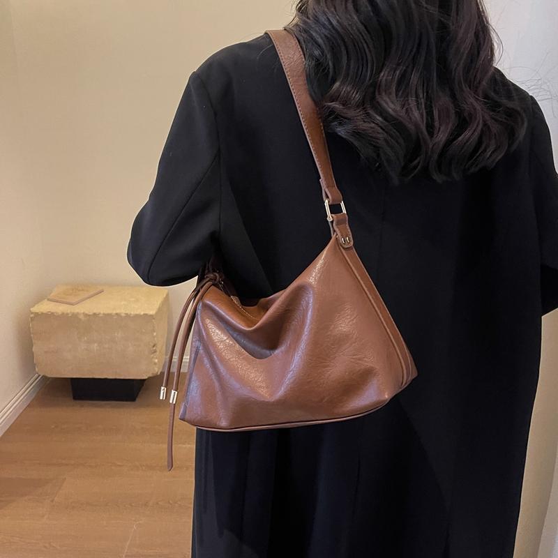 Solid Color Commuter Large Capacity Shoulder Bag Female Leather Crossbody Bag Underarm Dumpling Bag for Women
