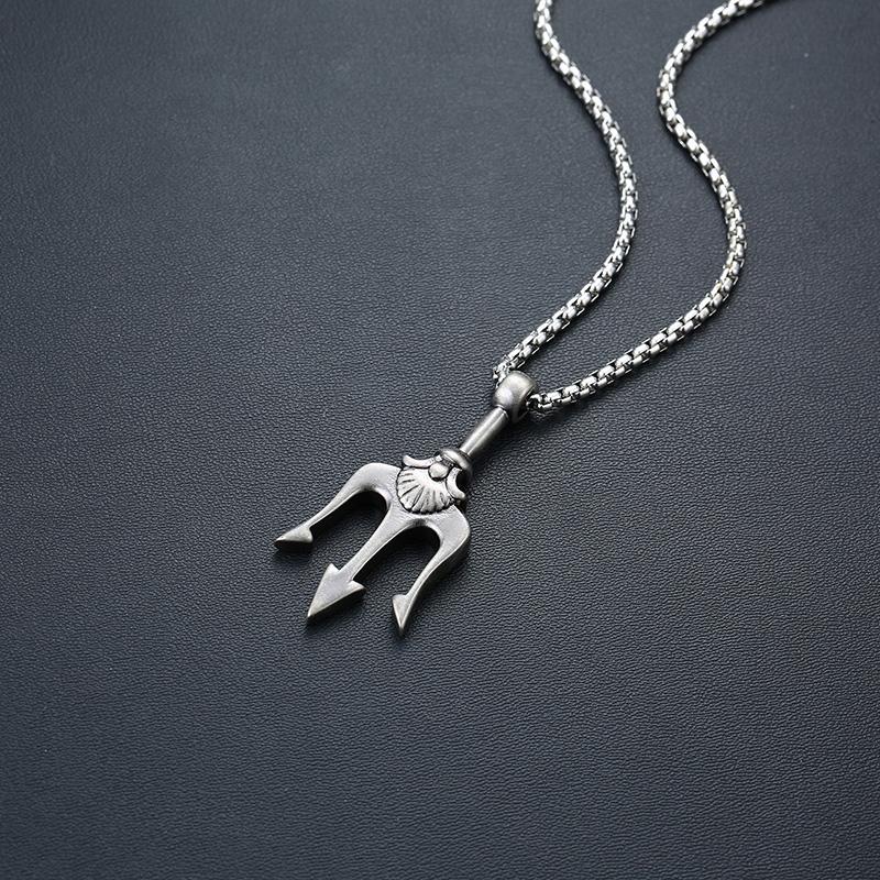 Vintage Neptune Poseidon Trident Pendant Stainless Steel Ancient Greece Amulet Necklace Men Jewelry Gift for Sailor