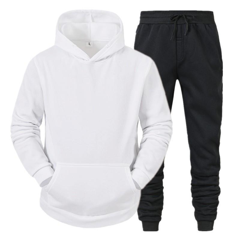 Mens Hooded Fleece Sweatshirt Set Solid Color Sport Tracksuit Winter Warm Long Sleeve Pants