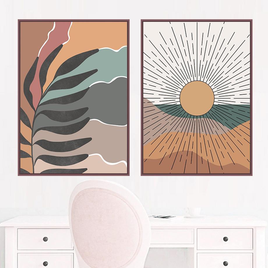 Sun Leaves Rainbow Abstract Geometry Boho Nordic Wall Art Painting Gallery Posters And Prints Wall Picture For Living Room Decor