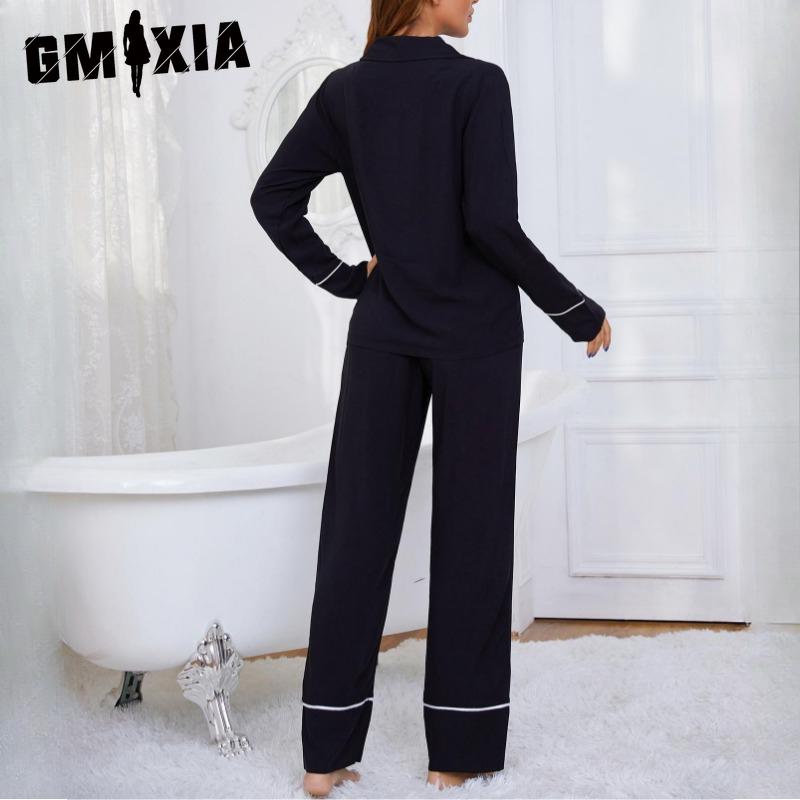 GMXIA Pajamas Women's Homewear Spring and Autumn Cardigan Long-sleeved Set Can Be Worn Outside