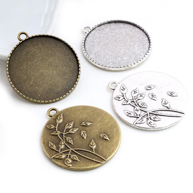 5pcs 35mm Inner Size Bronze Antique Silver Plated Cabochon Blank Base Setting Charms Pendant DIY Jewelry Findings
