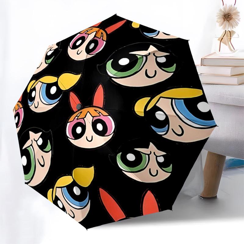 1pc Powerpuff Girls Auto Personality Cute Umbrella | Portable Foldable 8-Rib Manual Open, Cute Halloween & Christmas Gift for Outdoor, Casual Accessor