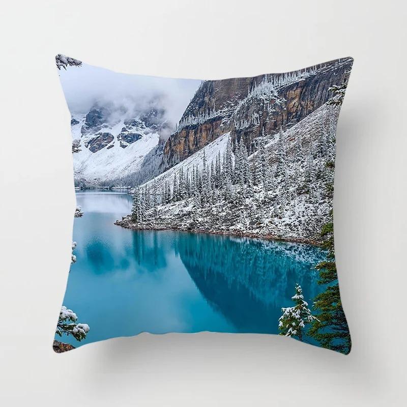 Landscape Water Reflection Mountain Fog Print Living Room Sofa Car Cushion Cover Luxury Home Decoration Pillow Cover
