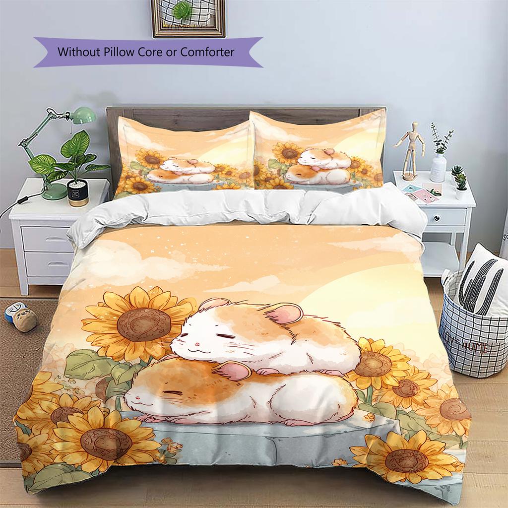 Watercolor Sunflower Pattern Bedding Quilt Set Home Decoration Gift (1 * duvet cover + 2 * pillowcase without core)