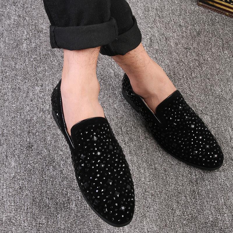2026Dress Shoes for Men Luxury Pointed Toe Black Loafers Denim Metal Sequins Shoes Fashion High Quality Men Party Wedding Shoes