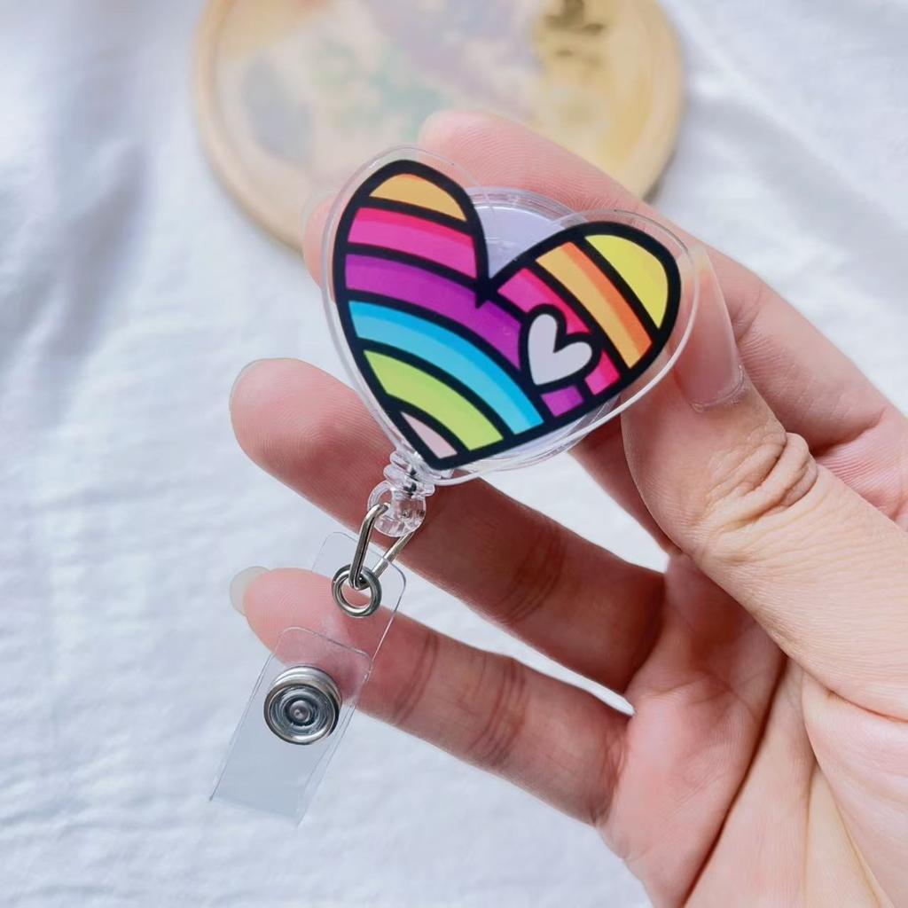 Id Card Holder Acrylic Retractable Badge Reel Lanyard Badge Holder Cute Cartoon Badge Reel For Office School Hospital