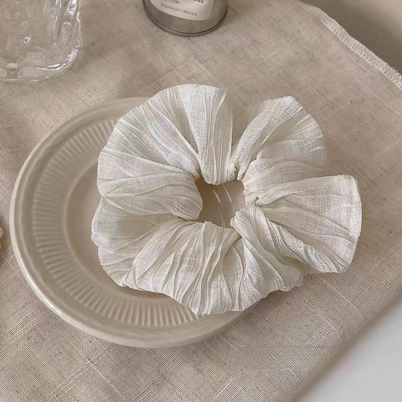 Korean Scrunchies Silk Satin Vintage Floral Hairtie for Pony Hair Band Beach Accessories Rolled Up Women and Girls Fashion Style