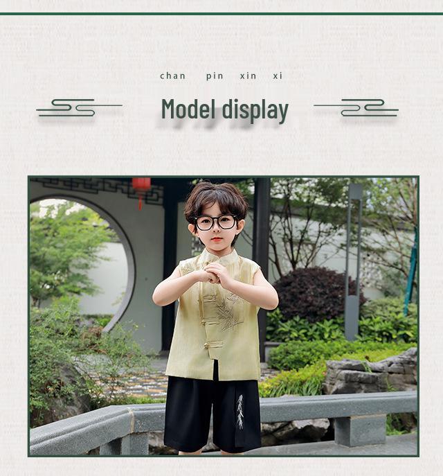 2025 Boys' Hanfu Sleeveless Summer Set - Chinese Style with Embroidery