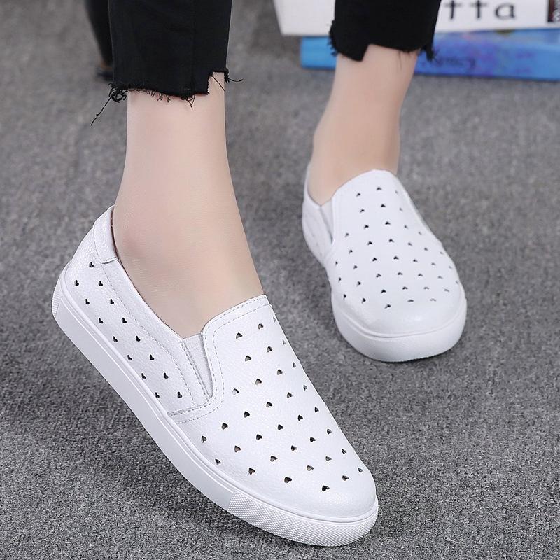 Spring Plus Size Women's Genuine Leather Slip-On White Flats - Casual, Breathable, Korean Style