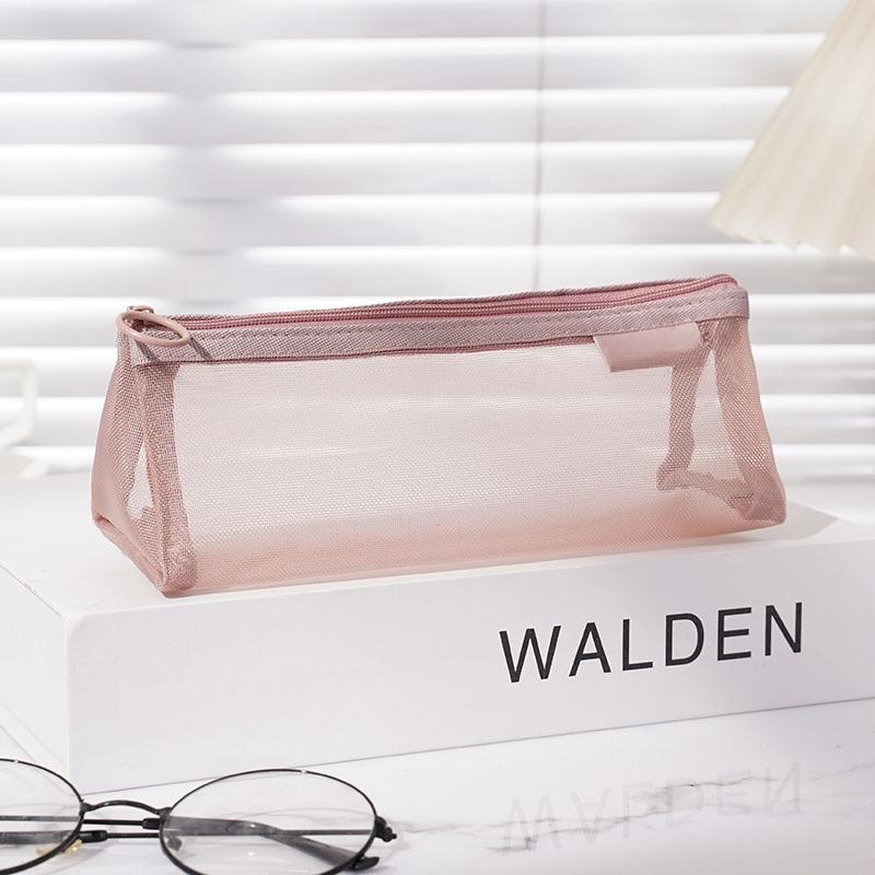 Simple Transparent Mesh Pencil Bag Three-dimensional Triangular Stationery Bag for Men and Women