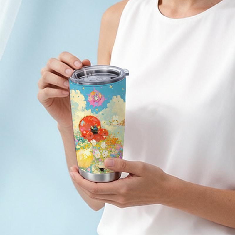 591ml Car Tumbler Flower Elf Element Straw Cup Gift Cup Tumbler With Lid Insulated Travel Cup Stainless Steel Tumbler 591ml Car Tumbler