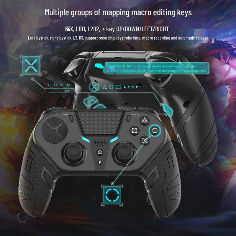 Controler de joc wireless PS4: Vibrații somatosenzoriale, programare macro, rafale cu un singur buton, compatibil cu mobil/PC/PS4