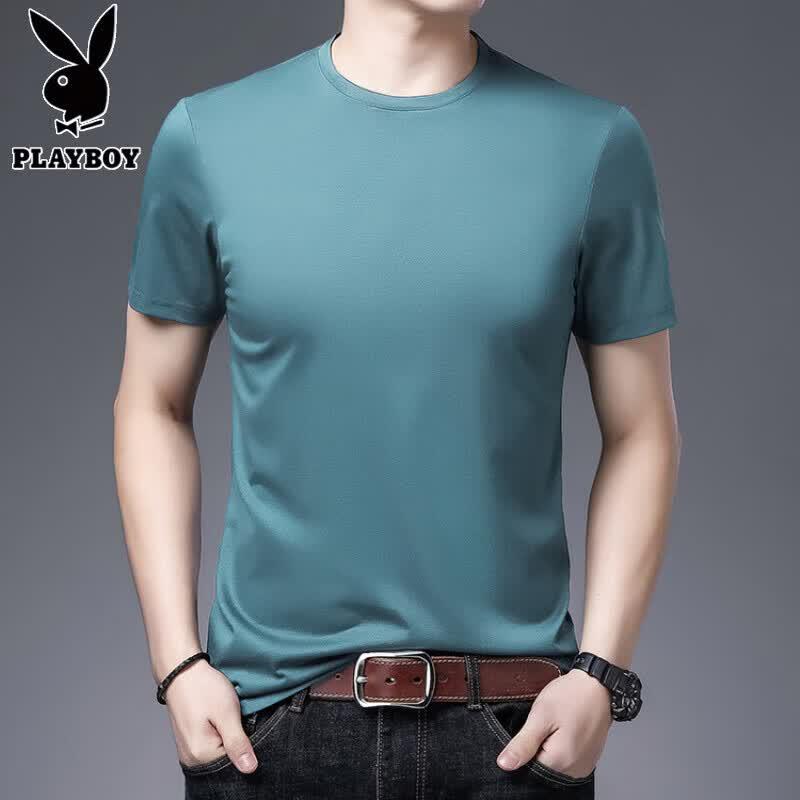 PLAYBOY Men's Silk Blend Short Sleeve Round Neck T-Shirt