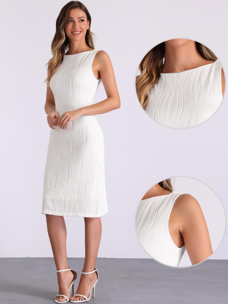 Allegra K Women's Sleeveless Sheath Dress with Boat Neck, Elegant Office Dress, White, Size M