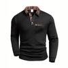 Men's Waffle Knit Polo Shirt Casual Plaid Contrast Collar Long Sleeve Top With Pocket For Daily Wear