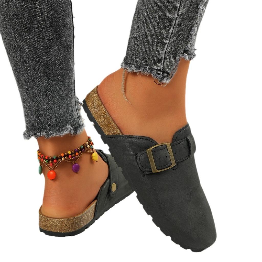 Baotou Slippers Women's Cork Drag Large Size Roman Shoes Casual Half Drag Lazy Shoes Tide