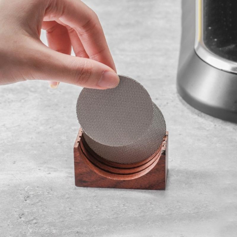 Espresso-Puck Screen Walnut-Stand Coffee Reusable Filter for Espresso-Portafilter Holder Wooden-Stand for 51/53/58mm