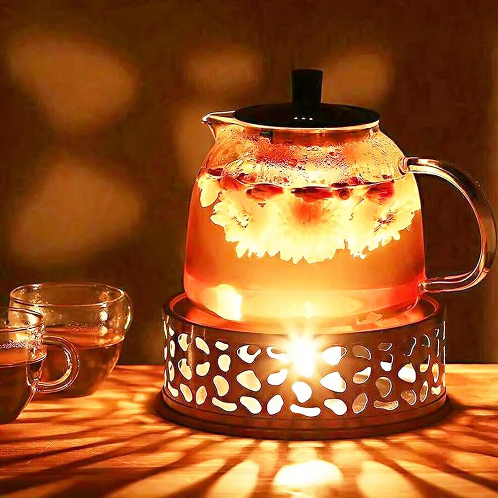 Tea Warmer Household Tea Coffee Milk Stand Round Base Candle Heater Hollow Out Steel Heater Stand For Teapot Cups
