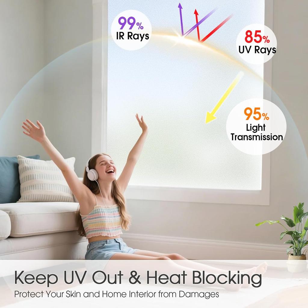 Lifetree Frosted Window Film Privacy Opaque Glass Film Non Adhesive Static Cling for Home Office 44 5x200 Cm